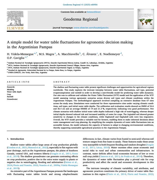 Feliz de ser parte de este paper! Muchas gracias equipo!!!

Modelo simple, robusto y de libre acceso para simular fluctuaciones del nivel freático en suelos agrícolas. Ideal para tomar decisiones en ambientes con napa!!

Acceso libre hasta el 24/5 authors.elsevier.com/c/1ktLP8MoFUIH…