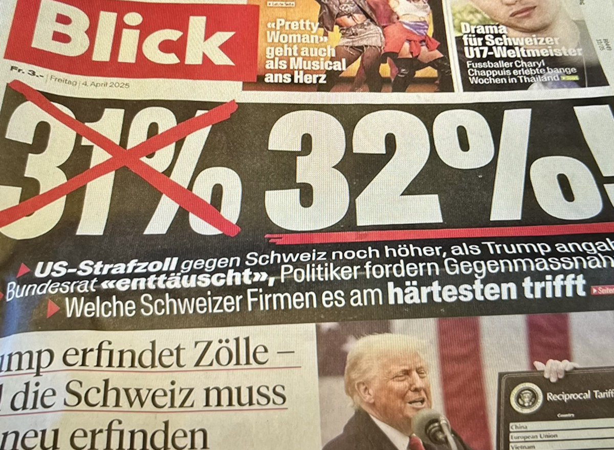 Worst timing possible bei <a href="/Blickch/">Blick </a>: Als die Ausgabe vom Freitag an den Kiosks auflag, hatten die USA den Zolltarif schon wieder auf 31 Prozent gesenkt.