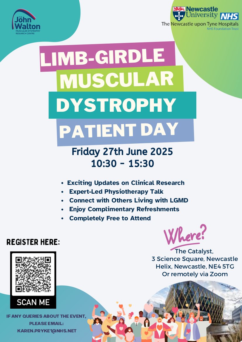 The Highly Specialised Service for rare neuromuscular disorders in Newcastle is organising an info day for people living with LGMD, in person or remotely.

This will be a mixture of talks from experts in research, clinical care, and interactive workshops.

bit.ly/3RBg8YU
