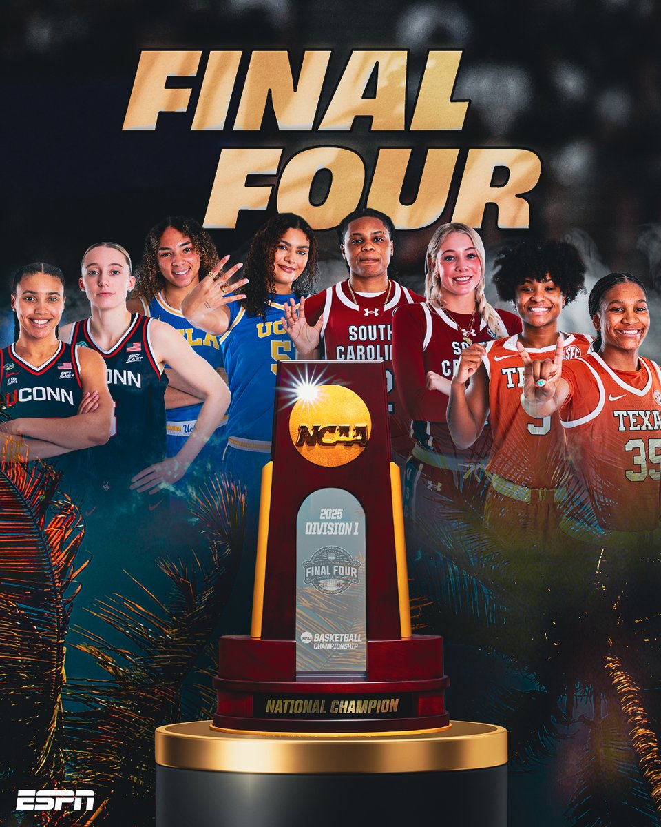 The Final Four is BOX OFFICE 🍿 

📺 7 PM ET: Texas vs. South Carolina | ESPN
📺 9:30 PM ET: UConn vs. UCLA | ESPN