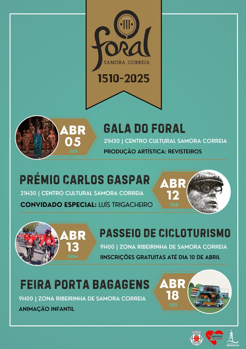 BenaventeCamara's tweet image. 🥳 𝐒AMORA CORREIA COMEMORA A SUA HISTÓRIA, A ATRIBUIÇÃO DA CARTA DE FORAL EM 1510
📌 Organização: Junta de Freguesia de Samora Correia
-
#foral #juntadefreguesia #gala #prémio #cicloturismo #feiraportabagagens #municipiodebenavente #samoracorreia