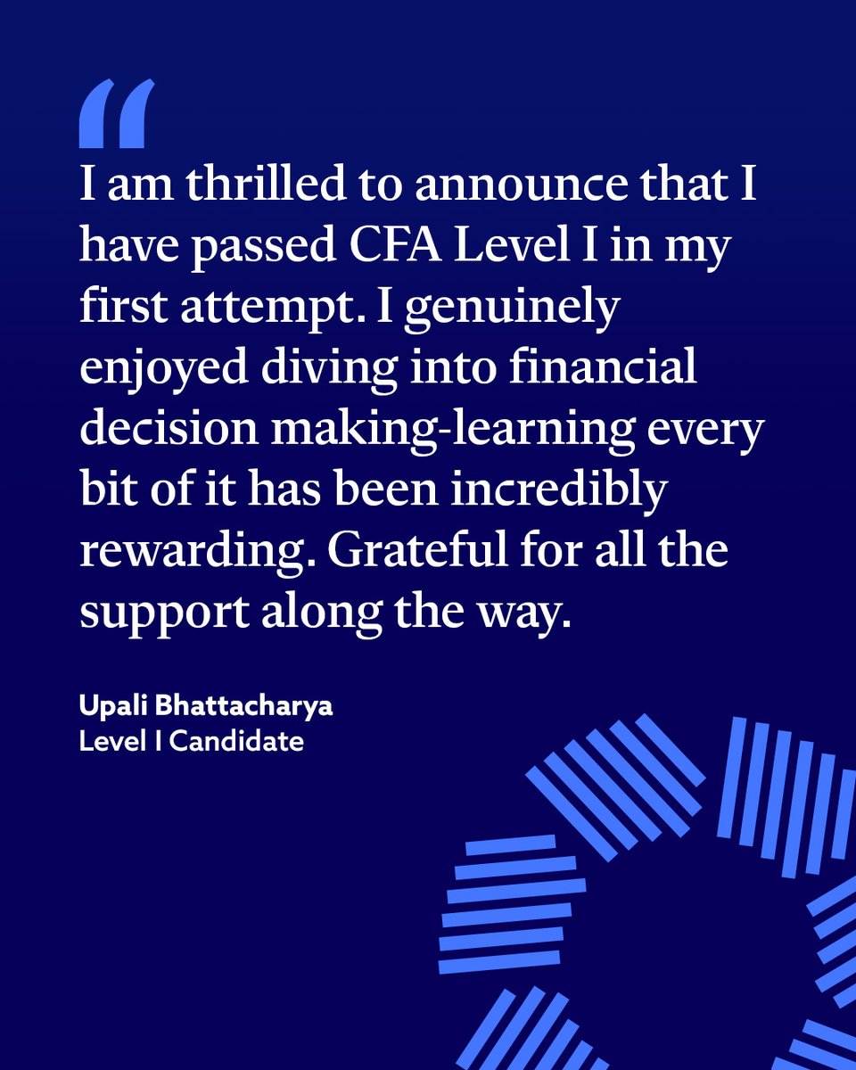 CFAProgram's tweet image. Yesterday we shared the results of the February 2025 Level I CFA Program exam.
Today, we're hearing from some of the candidates who passed, sharing what this milestone means to them.
 
Take this time to reflect and celebrate what you’ve achieved!