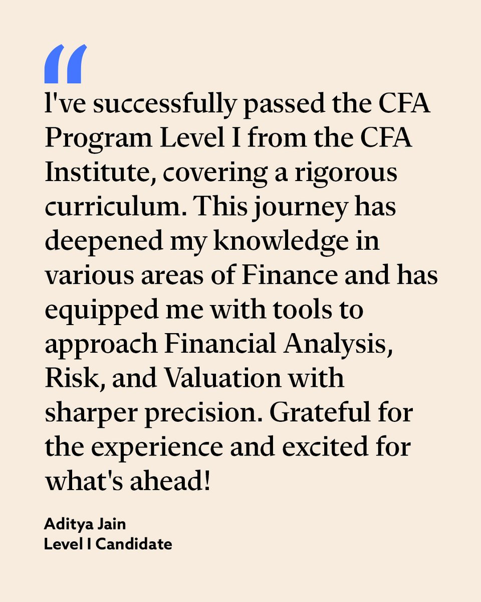 CFAProgram's tweet image. Yesterday we shared the results of the February 2025 Level I CFA Program exam.
Today, we're hearing from some of the candidates who passed, sharing what this milestone means to them.
 
Take this time to reflect and celebrate what you’ve achieved!