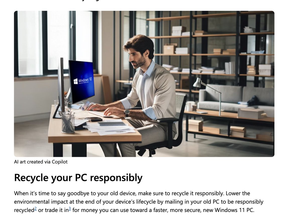 Lucas Rockett Gutterman 🚀 (@lg_rocket) on Twitter photo .<a href="/Microsoft/">Microsoft</a>'s official suggestion for the 400 million PCs that can't upgrade to #Windows11? Toss them (responsibly.) Too bad electronics manufacturing is growing 5x faster than recycling capacity according to the <a href="/UNEP/">UN Environment Programme</a>. Why can't they extend support & hit their carbon pledge? .<a href="/Microsoft/">Microsoft</a>'s official suggestion for the 400 million PCs that can't upgrade to #Windows11? Toss them (responsibly.) Too bad electronics manufacturing is growing 5x faster than recycling capacity according to the <a href="/UNEP/">UN Environment Programme</a>. Why can't they extend support & hit their carbon pledge?
