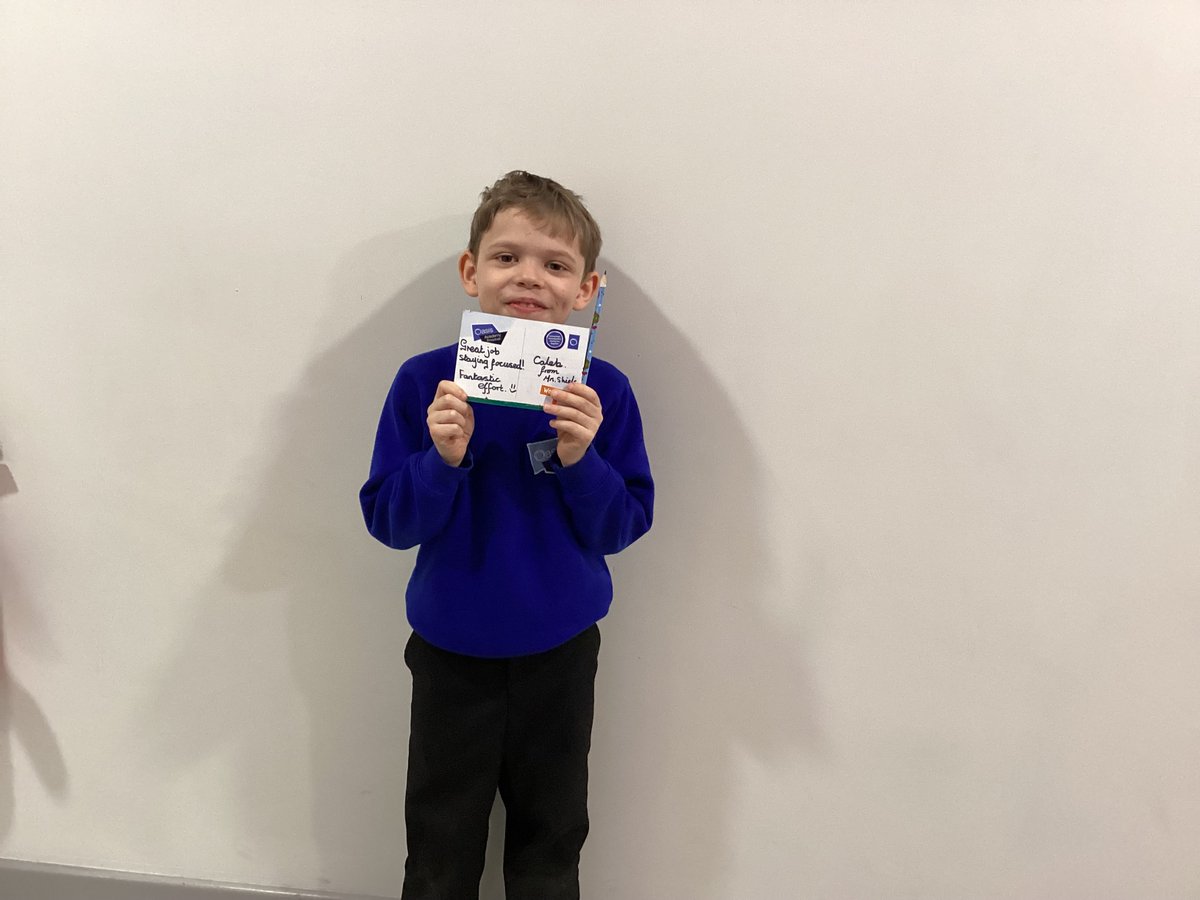 Caleb received a proud of you post card today from Mrs Shiels. He has shown one of the 9 habits self-controlled and has also had brilliant focus. Well done Caleb!