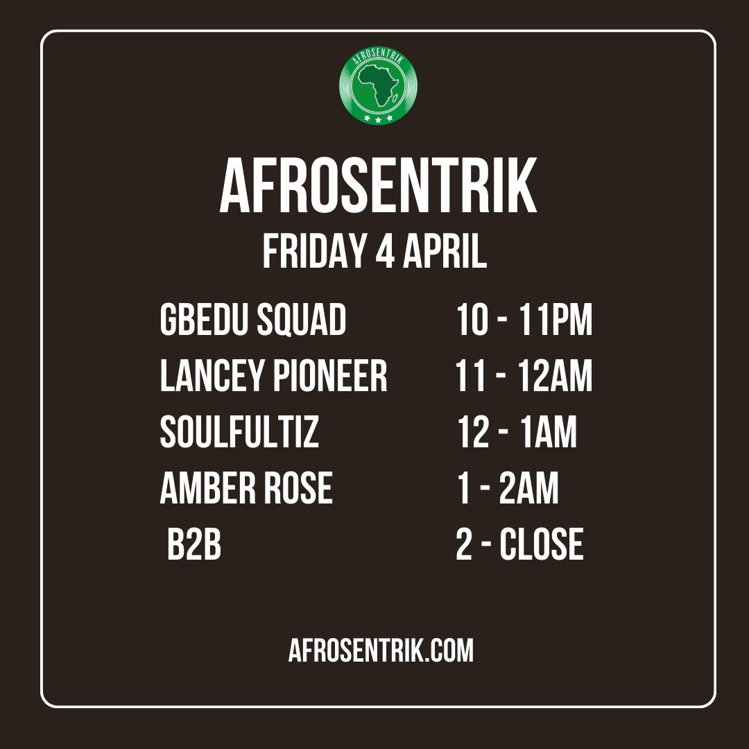 Line up for tonight ✨💫💫💫. Really looking forward to this one ✨👌🏻👌🏻👌🏻. Last few tickets : afrosentrik.com.