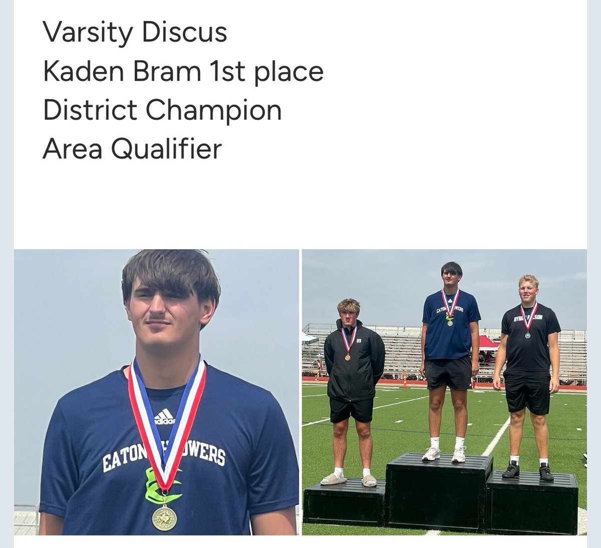 Day 1 District results
<a href="/EatonHighSchool/">Eaton Eagles</a> <a href="/EatonEagleFB/">Eaton Eagle Football</a> <a href="/Bramkaden99/">Kaden Bram</a>
