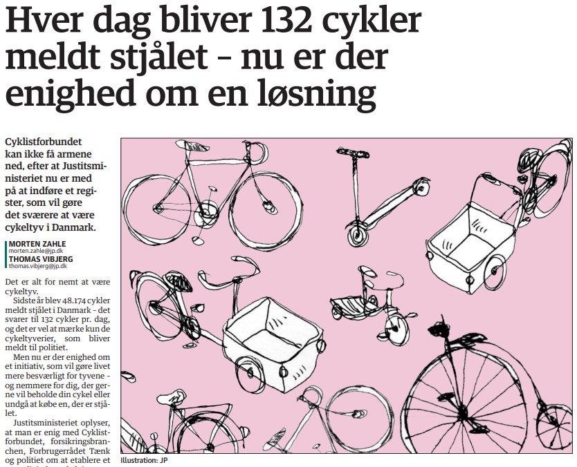 Gode nyheder for alle cykelejere! Folketinget og regeringen har givet sin støtte til et digital stelnumre og register. 48.000 stjålne cykler alene sidste år <a href="/FPbranche/">F&P</a> klar til at udvikle registret. Tak til @sfpolitik og @konservativedk for at  løfte dagsordenen i salen. dkpol