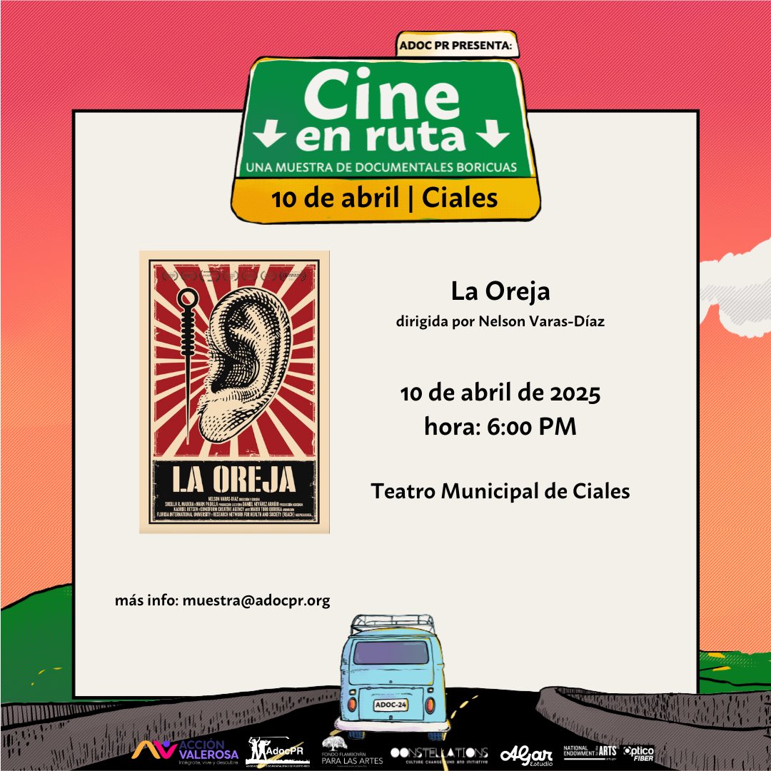 ¡Seguimos en Ruta! Te invitamos el jueves, 10 de abril a las 6:00 PM en el Teatro Municipal de Ciales para una noche de cine documental y reflexión sobre nuestra identidad y cultura. 🎥🌿 Registro: eventbrite.com/e/130404346209… #AdocPR