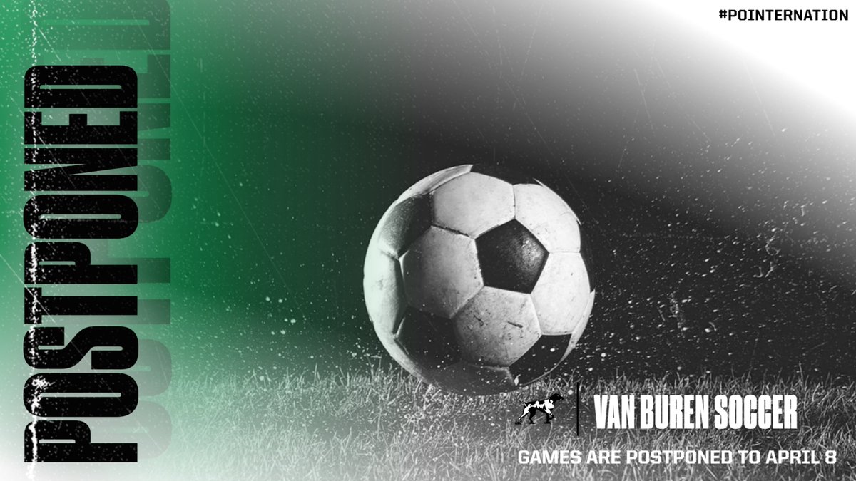 VBSD Activities/Athletics (@vbsdactivities) on Twitter photo GAME UPDATE!
The <a href="/VBHSboyssoccer/">Van Buren Pointers Boys Soccer</a> & <a href="/VbhsLPSoccer/">VBHSLadyPointerSoccer</a> games with Harrison tonight are postponed to Tuesday, April 8! GAME UPDATE!
The <a href="/VBHSboyssoccer/">Van Buren Pointers Boys Soccer</a> & <a href="/VbhsLPSoccer/">VBHSLadyPointerSoccer</a> games with Harrison tonight are postponed to Tuesday, April 8!