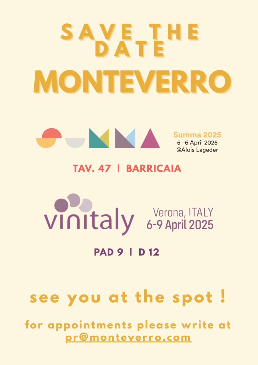 The excitement is building as we gear up for Italy’s biggest wine events! The Monteverro team is ready to welcome you and share some exciting new releases.

📍 Summa – April 5-6 | Table 47, Barricaia
📍 Portfolio Tasting – April 5
📍 Vinitaly – April 6-9 | Hall 9, Stand D12