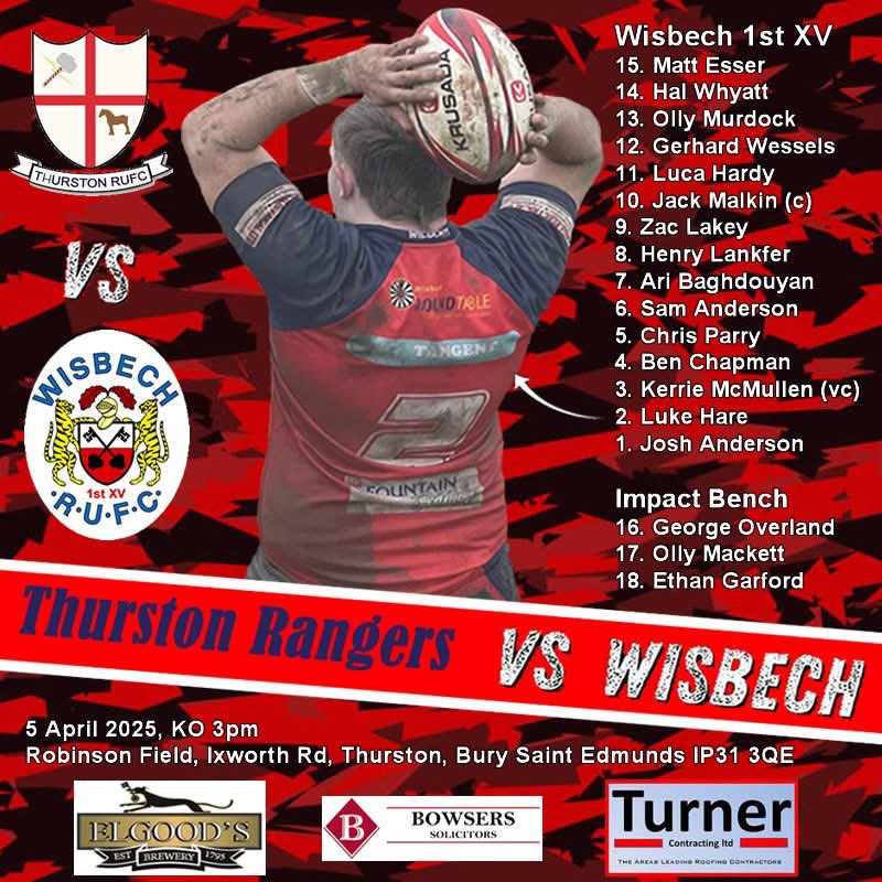 Wisbech Rugby Club (@wisbechrugby) on Twitter photo The final league fixture of the season is played tomorrow when the 1st XV travel to <a href="/ThurstonRangers/">Thurston Rangers</a>
KO 3:00 The final league fixture of the season is played tomorrow when the 1st XV travel to <a href="/ThurstonRangers/">Thurston Rangers</a>
KO 3:00