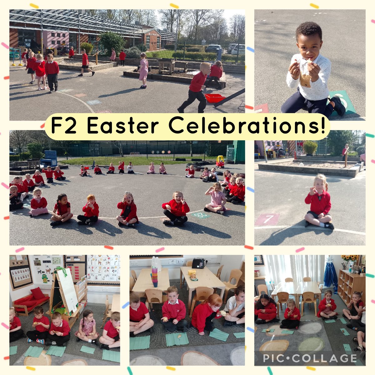 Maybury_F2's tweet photo. We have had a lovely week learning about Easter. We ate hot cross buns and enjoyed our egg hunt this morning 🐣🐰🥚🍫✝️ @Maybury_School @HumberEdTrust https://t.co/LHzdnqggmX