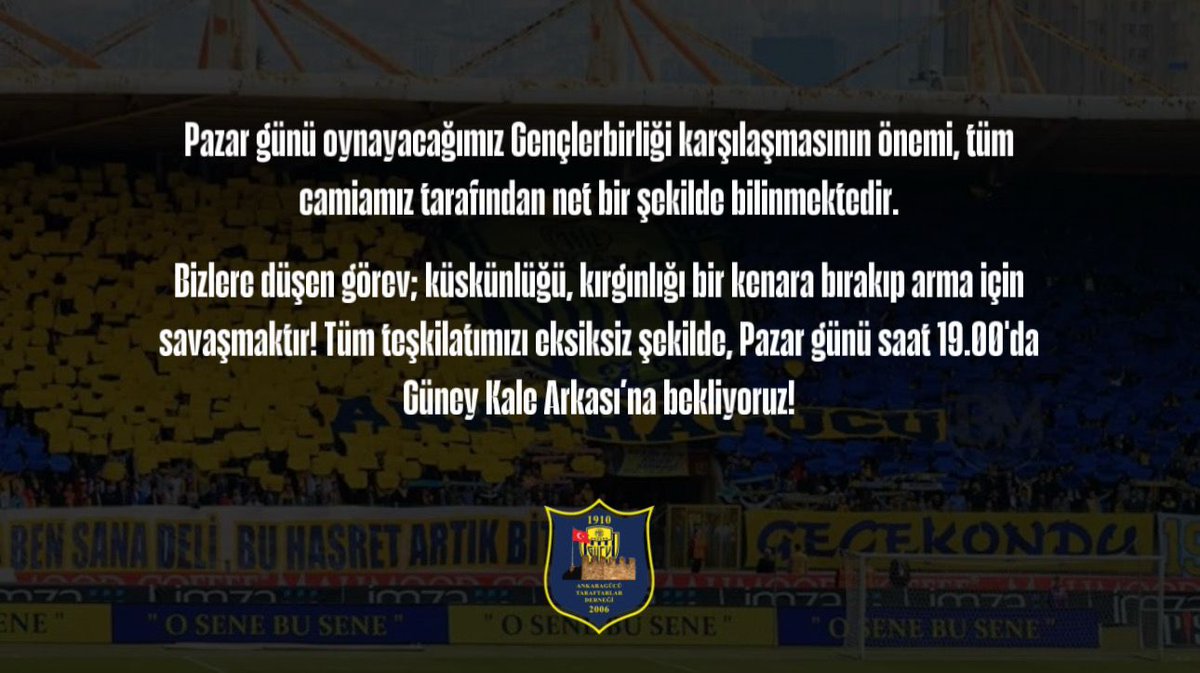Tüm teşkilatımızı eksiksiz şekilde, Pazar günü saat 19.00'da Güney Kale Arkası’na bekliyoruz!