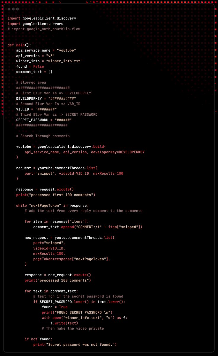 M8DrivenDev's tweet photo. Recently, I watched a short on YouTube from @NinyeW that says if you guess the password, I'll remove the video and I'll pay you 3000$. Then I examined the code that he provided in his video, and here is the source code 
Notice anything?? https://t.co/w4zGiVmHwN