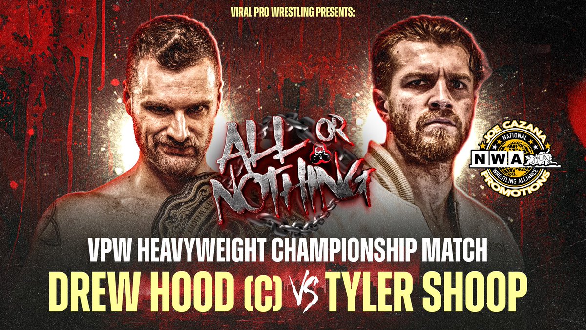 "Get ready for VPW: ALL OR NOTHING! 🔥👊 4/12/25 @ Warren Rd Community Ctr! Dog Collar Match, 4-Way Tag, &amp; VPW Heavyweight Championship on the line! 🏆🔒 

🎟 Get Tickets: vpw.ticketbud.com/viral-pro-wres…

#VPWAllOrNothing #Wrestling #Augusta"