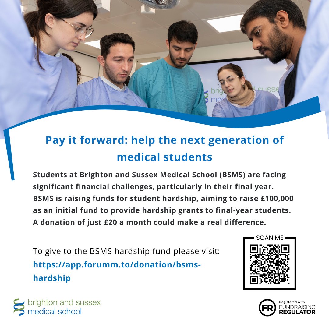 Last night we launched the BSMS Student Hardship fund - final year medical students face a massive drop in maximum loan/bursary of &gt; £3500 compared with years 1-4. If we truly wish to widen participation in Medicine then we need to support these students. <a href="/BSMSMedSchool/">BSMS</a>
