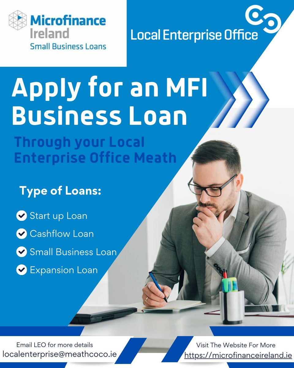 LEO Meath (@meathleo) on Twitter photo 💼 Attention Meath Business Owners! 💼
Looking to grow your business and need financial help? Apply for a Microfinance Ireland Loan through your local LEO.
Contact us at localenterprise@meathcoco.ie for more information or visit the MFI website: microfinanceireland.ie 💼 Attention Meath Business Owners! 💼
Looking to grow your business and need financial help? Apply for a Microfinance Ireland Loan through your local LEO.
Contact us at localenterprise@meathcoco.ie for more information or visit the MFI website: microfinanceireland.ie