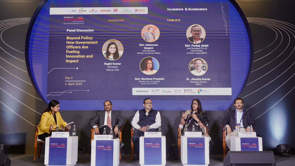 IndustriesBihar's tweet photo. Smt. Bandana Preyashi, Secretary, Department of Industries, Government of Bihar, participated as a panelist in the thought-provoking session:
 “Beyond Policy: How Government Officers Are Fueling Innovation and Impact”
📅 April 4, 2025
📍 DPIIT Pavilion Stage, Bharat Mandapam, New Delhi

She also took time to visit the Startup Bihar stall, where she engaged with entrepreneurs and witnessed the energy of Bihar’s thriving startup ecosystem.

📍 Visit us at Hall No. 3 (near Pillar No. 11)
📅 April 3–5, 2025

#StartupMahakumbh #StartupBihar #BiharOnTheRise #InnovationInGovernance #DPIIT #BharatMandapam