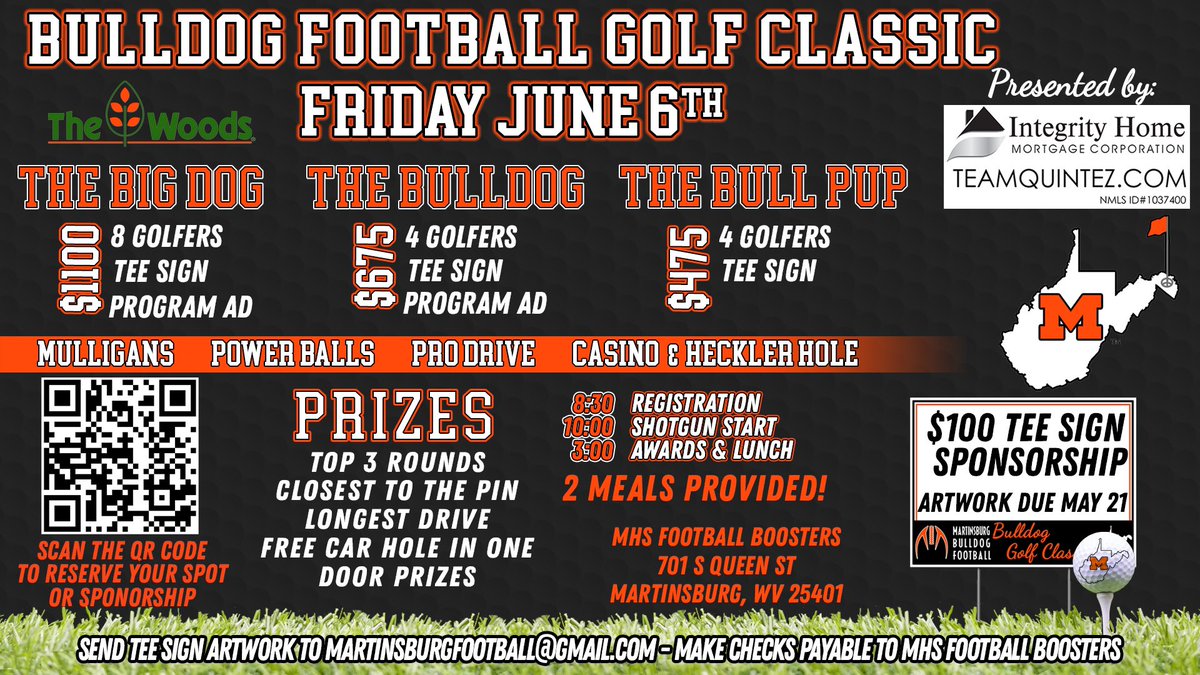 Calling all golfers and Bulldog fans!

Get ready for the Bulldog Golf Classic presented by Quintez McDonald-Gibson Team - Integrity Home Mortgage Corporation on Friday, June 6th at The Woods

Don’t wait to sign up, we have limited space and expect to fill up fast!