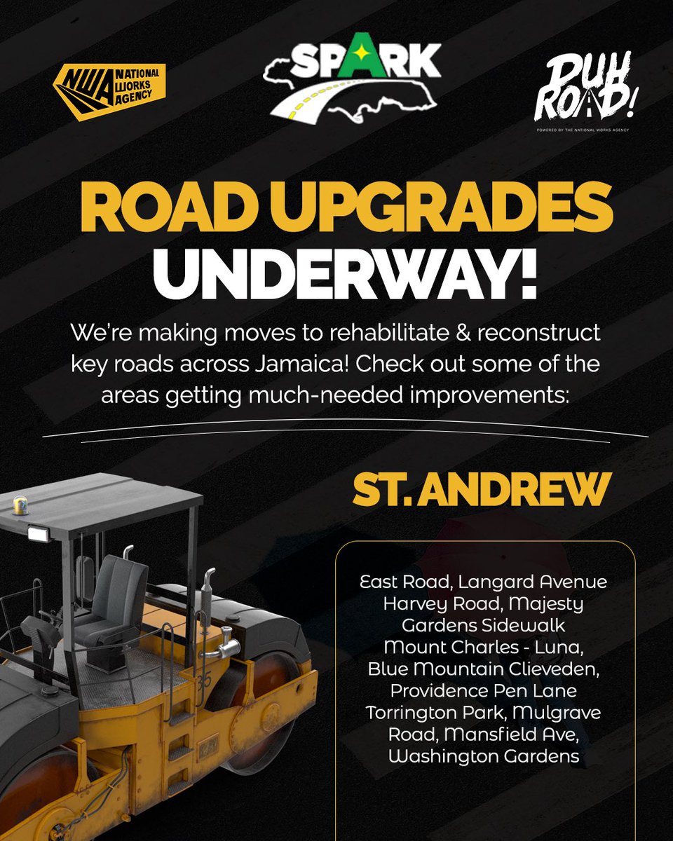 NWA_JA's tweet image. Better roads are on the way! 🚜 Major improvements are happening in communities across St. Andrew to make your commute smoother and safer. Stay tuned for progress updates!

#SPARK #RoadImprovement #BetterInfrastructure #NWAJamaica