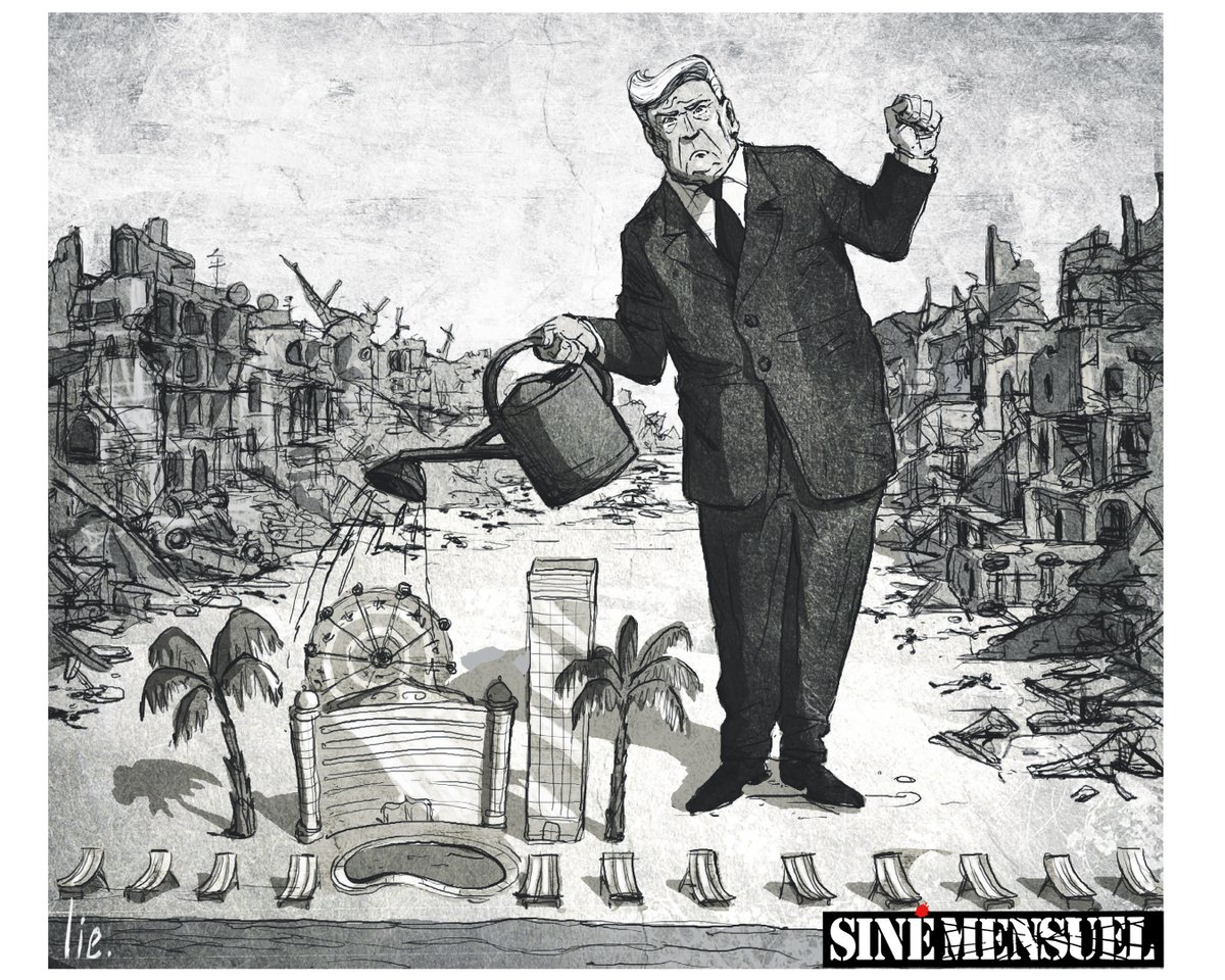 LE DESSIN DU JOUR, PAR LIE !
À retrouver dans le n° 149 de Siné Mensuel, en kiosque.

#dessin #humour #presse #satire #Siné #dernierpourlaroute #Trump #Gaza #Palestine #Israel #Maralago