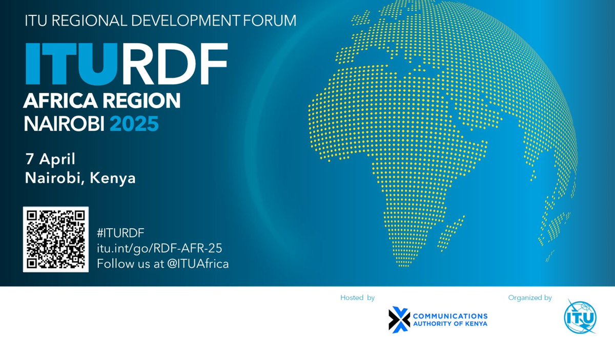 ITUAfrica's tweet photo. 🌍Join us in Nairobi for the Regional Development Forum on 7 April followed by the #WTDC2025 Preparatory Meeting (8–9 April 2025) We’re driving #DigitalTransformation & #UniversalConnectivity to unlock growth, inclusion & opportunity across Africa.
🔗 https://t.co/2gkI65jbUP https://t.co/HYPWpwBCVi