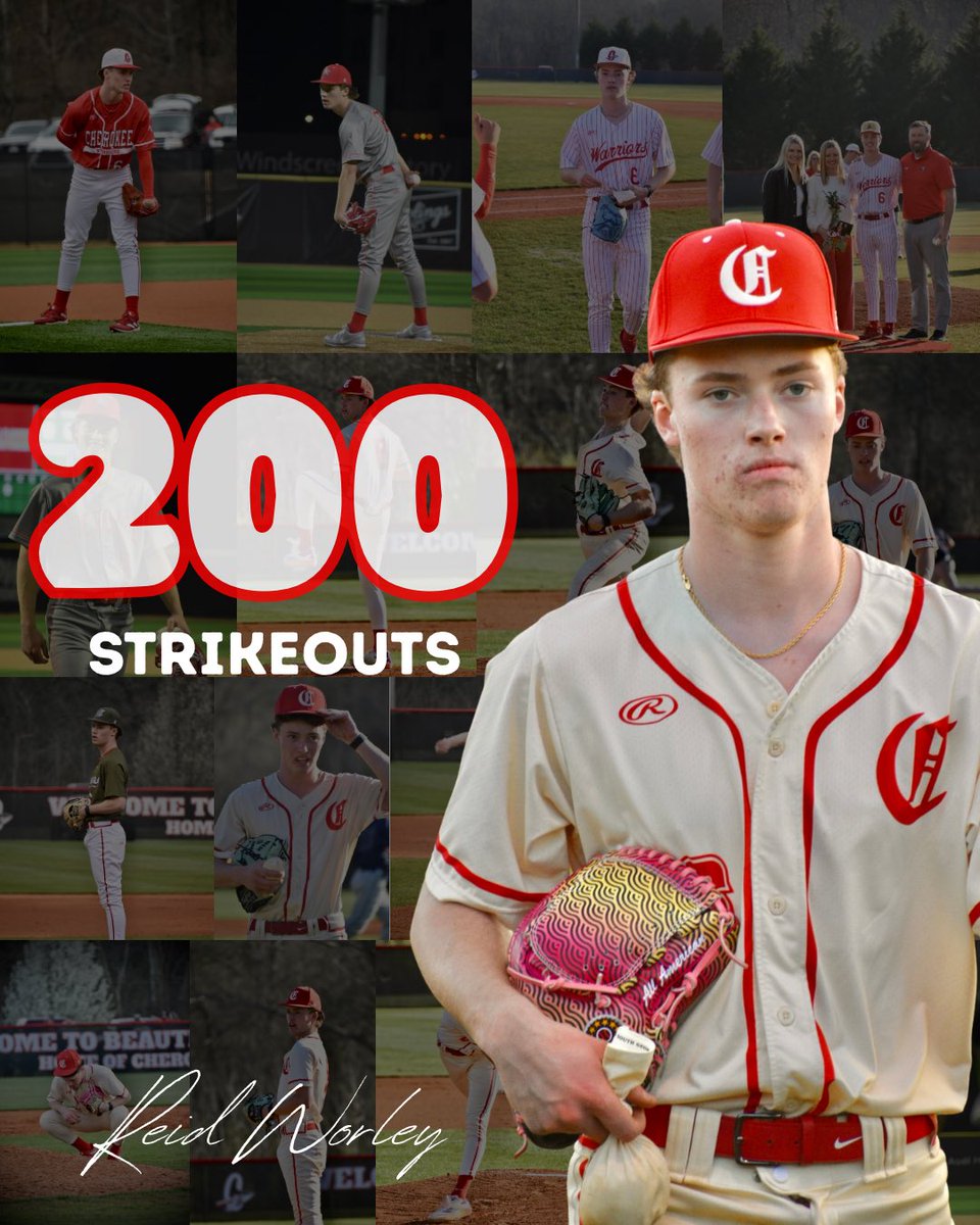 Cherokee High School Baseball (@chsbasewarriors) on Twitter photo With his 2nd strikeout last night, Senior Reid Worley recorded his 200th career punchout!
He is the only player in program history to accomplish this feat!! Congrats Reid!!
<a href="/ReidWorley18/">Reid Worley</a> With his 2nd strikeout last night, Senior Reid Worley recorded his 200th career punchout!
He is the only player in program history to accomplish this feat!! Congrats Reid!!
<a href="/ReidWorley18/">Reid Worley</a>