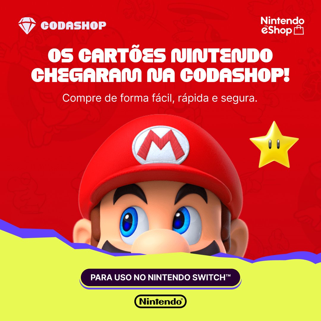 Os Cartões Nintendo Brasil chegaram na Codashop! Adquira o seu para curtir os melhores jogos, e o Nintendo Switch Online para aproveitar todas as funções do console!🎮

Compre agora e ganhe cashback ➡️ coda.shop/nintendo429br 

#nintendo #nintendoswitch #nintendoswitch2 #codashop