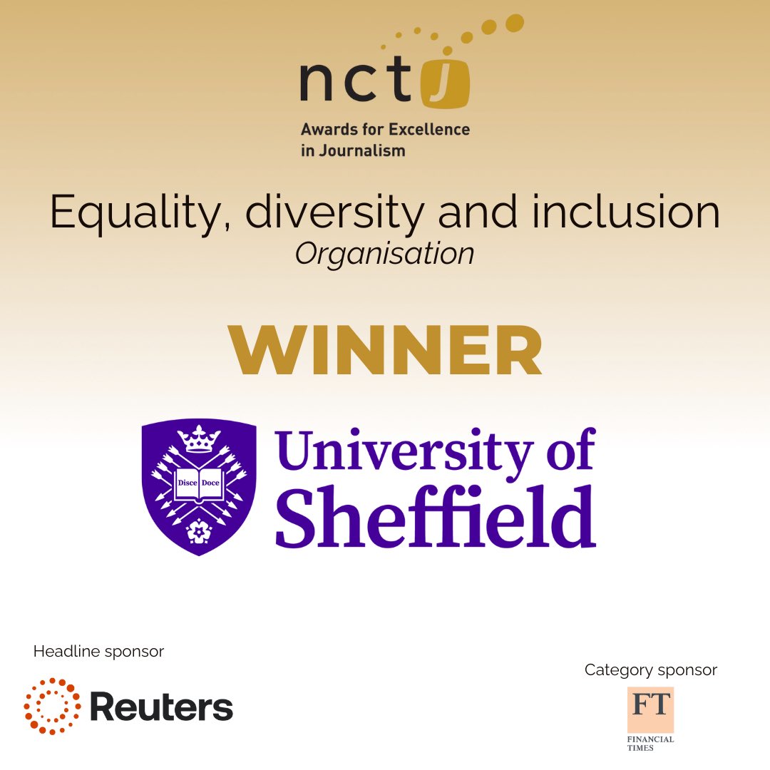 NCTJ (@nctj_news) on Twitter photo Now for the equality, diversity and inclusion award (organisation), sponsored by <a href="/FT/">Financial Times</a> 🏆
Congratulations to <a href="/sheffjournalism/">Sheffield Journalism</a> and <a href="/lisabjourno/">Lisa Bradley</a> for the Inclusive Voices project, embedding diversity in journalism education 👏
#NCTJAwards Now for the equality, diversity and inclusion award (organisation), sponsored by <a href="/FT/">Financial Times</a> 🏆
Congratulations to <a href="/sheffjournalism/">Sheffield Journalism</a> and <a href="/lisabjourno/">Lisa Bradley</a> for the Inclusive Voices project, embedding diversity in journalism education 👏
#NCTJAwards