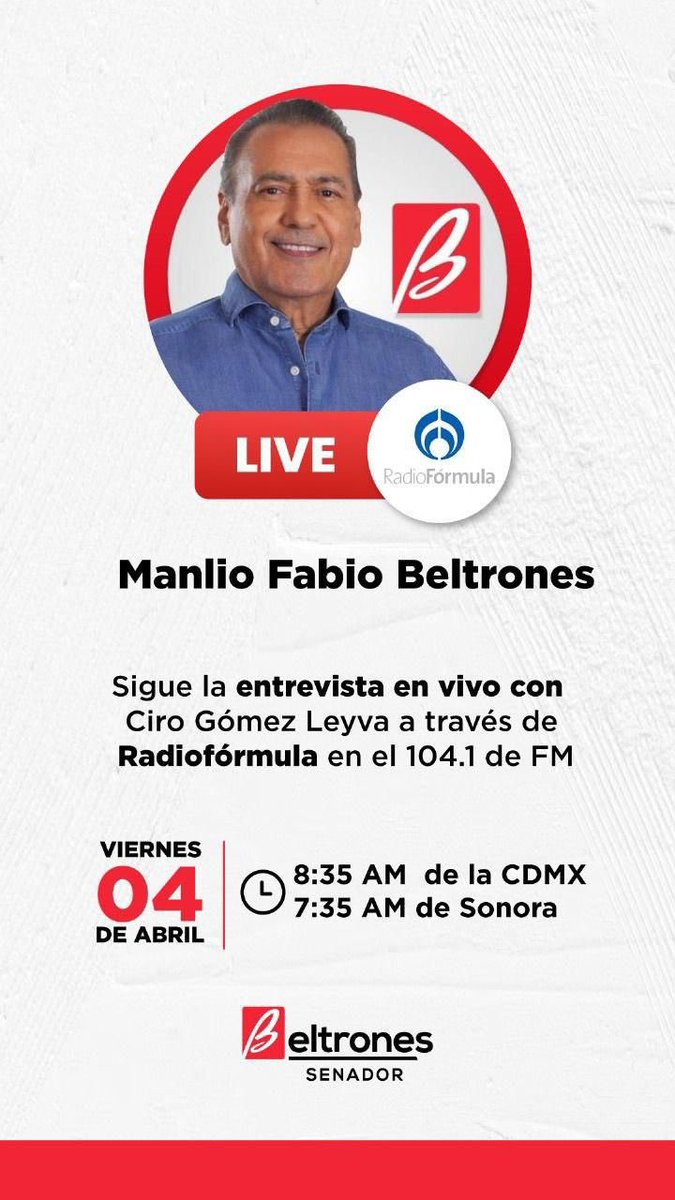 Buenos días! Esta mañana estaré conversando con <a href="/CiroGomezL/">Ciro Gómez Leyva</a> en #PorLaMañana de <a href="/Radio_Formula/">Grupo Fórmula</a>. Nos pueden escuchar a partir de las 8:35 de la CDMX (7:35 de #Sonora), en este enlace radioformula.com.mx/p/en-vivo/1041…