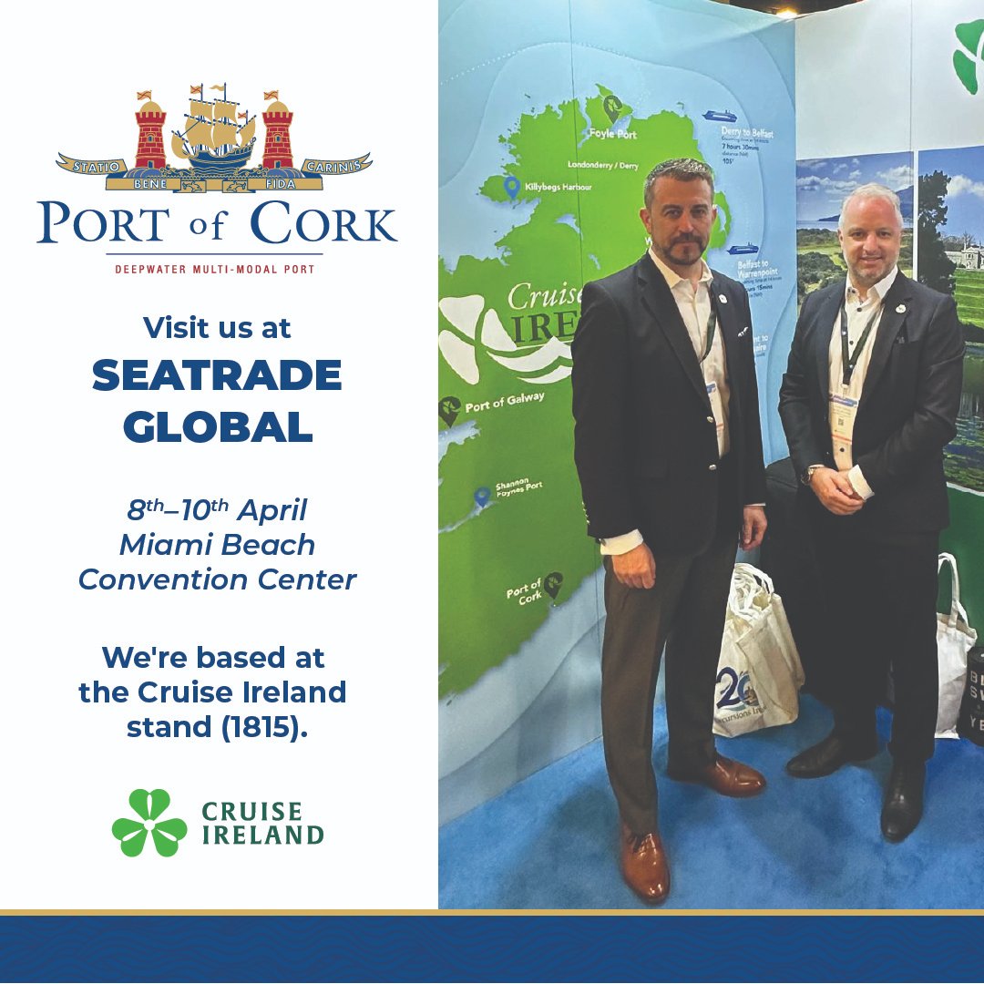 Port of Cork (@portofcork) on Twitter photo This week, Conor Mowlds and David Browne from our Commercial team, alongside our fellow ports and partners at Cruise Ireland, will be attending <a href="/SeatradeCruise/">Seatrade Cruise</a> Global in Miami.
We look forward to connecting with our valued clients, partners, and industry colleagues as we This week, Conor Mowlds and David Browne from our Commercial team, alongside our fellow ports and partners at Cruise Ireland, will be attending <a href="/SeatradeCruise/">Seatrade Cruise</a> Global in Miami.
We look forward to connecting with our valued clients, partners, and industry colleagues as we