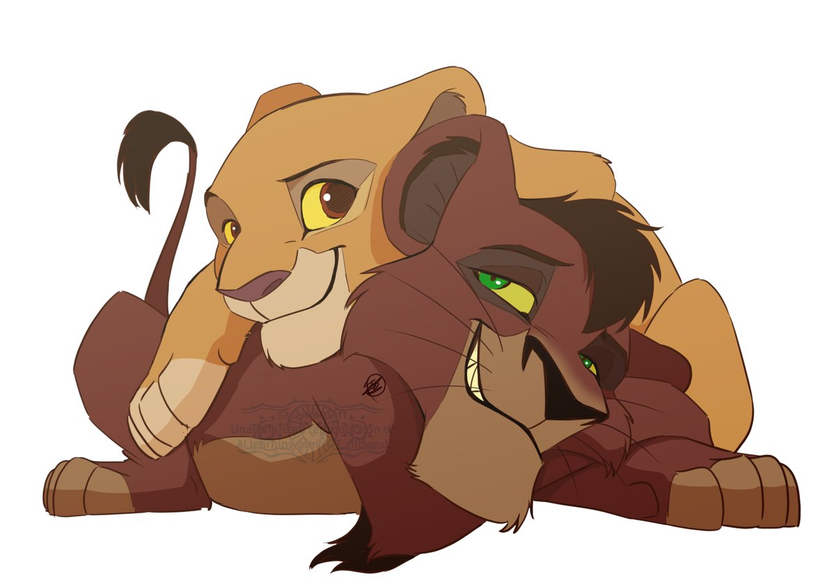 コブとキアラ（今描いた） シンバとナラ（過去絵） #獅子の日