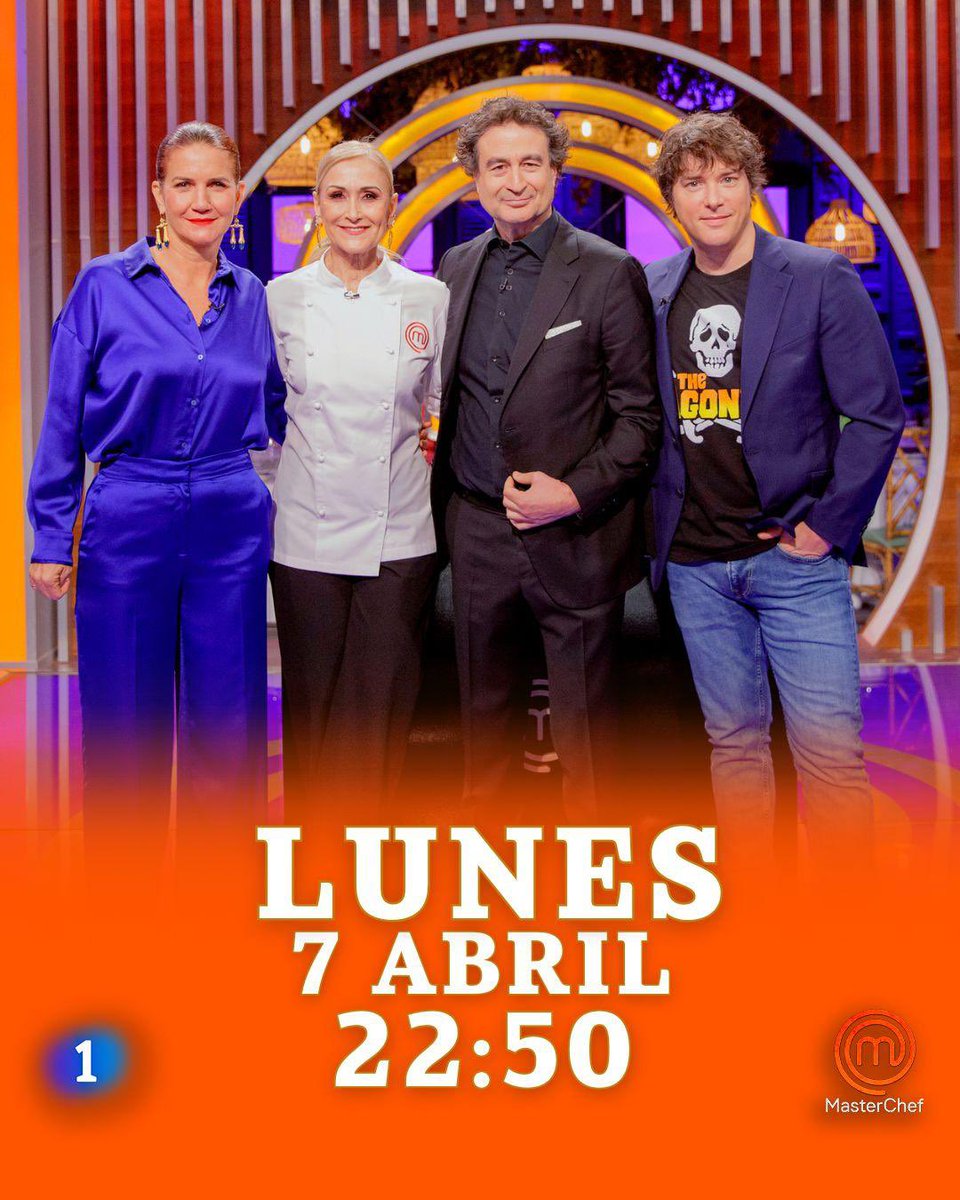 MasterChef (@masterchef_es) on Twitter photo Todo preparado para disfrutar el próximo LUNES 7 de abril del segundo programa de #MasterChef 12+1. ¡Nos vemos a las 22.50 en <a href="/La1_tve/">La 1</a> con invitados de lujo como <a href="/ccifuentes/">Cristina Cifuentes</a>, <a href="/Borisizaguirre/">Boris Izaguirre</a> o <a href="/RicardCamarena/">Ricard Camarena</a>! 🧡✨ rtve.es/masterchef Todo preparado para disfrutar el próximo LUNES 7 de abril del segundo programa de #MasterChef 12+1. ¡Nos vemos a las 22.50 en <a href="/La1_tve/">La 1</a> con invitados de lujo como <a href="/ccifuentes/">Cristina Cifuentes</a>, <a href="/Borisizaguirre/">Boris Izaguirre</a> o <a href="/RicardCamarena/">Ricard Camarena</a>! 🧡✨ rtve.es/masterchef