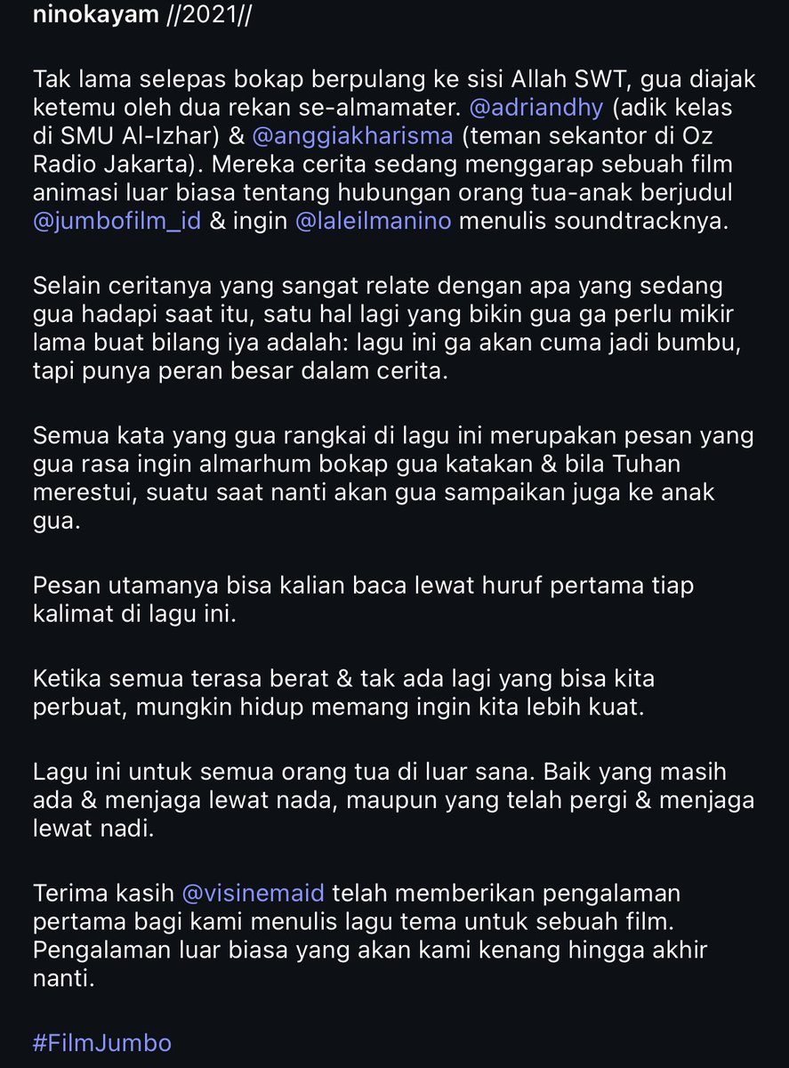 laleilmanino's tweet photo. Cerita di balik lirik lagu “Selalu Ada di Nadimu”. Sebuah Original Soundtrack dari @jumbofilm_id.💙 https://t.co/bJf7kqgfAm