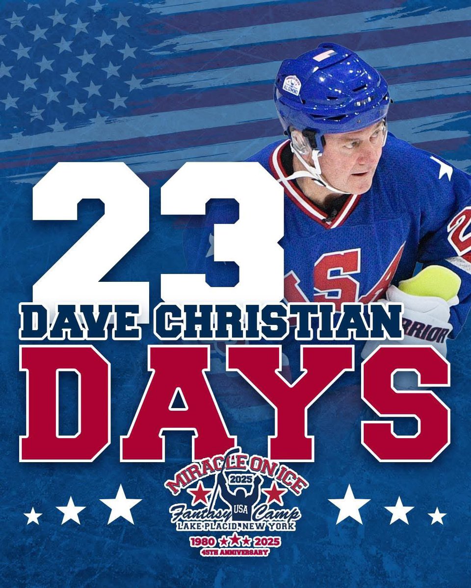 We celebrate day 2️⃣3️⃣ on the Miracle on Ice Fantasy Camp Countdown with #23 Dave Christian! Dave’s skate’s are sharpened and he is ready to hit the ice!

#moifc #moifc2025 #miracleonice