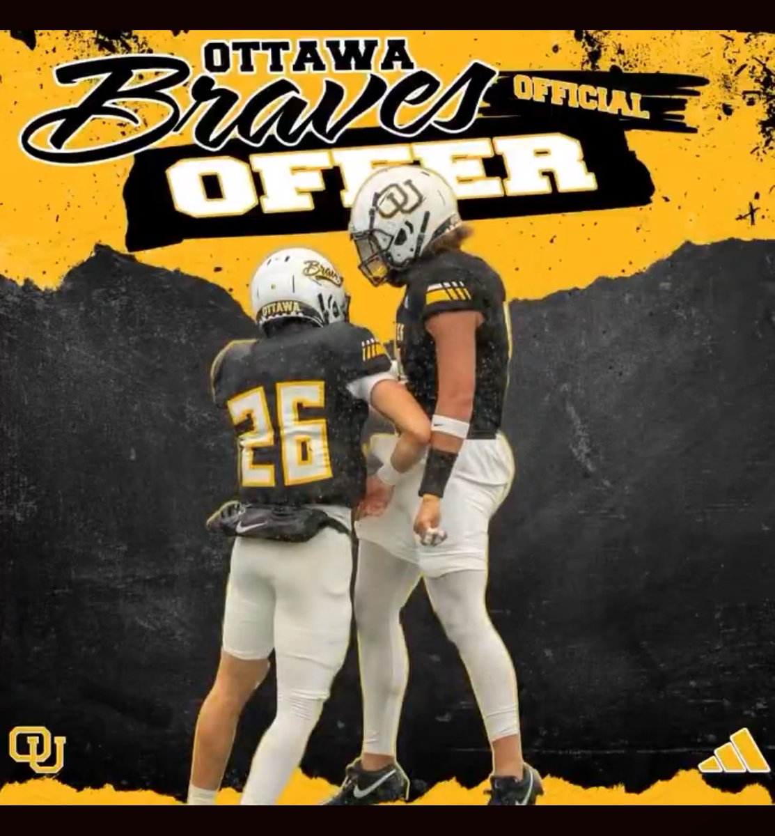 Jy Moore (@jymoore12) on Twitter photo #AGTG 🙌🏾 after a great conversation with @CoachLittleOU, I am honored to receive my first offer from <a href="/OttawaBravesFB/">Ottawa Braves Football</a> 🦦
<a href="/MrCoachCampbell/">Michael Campbell</a> <a href="/CoachBoyles/">Marcus Boyles</a> <a href="/kylercarter01/">Kyler Carter</a> #AGTG 🙌🏾 after a great conversation with @CoachLittleOU, I am honored to receive my first offer from <a href="/OttawaBravesFB/">Ottawa Braves Football</a> 🦦
<a href="/MrCoachCampbell/">Michael Campbell</a> <a href="/CoachBoyles/">Marcus Boyles</a> <a href="/kylercarter01/">Kyler Carter</a>