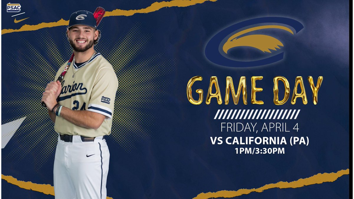Another weekend of PSAC baseball kicks off today as the Golden Eagles host the Vulcans:

⚾️ <a href="/ClarionBaseball/">Clarion Baseball</a>
🕑 1:00 PM
📍 Clarion, PA
📊 tinyurl.com/28uk2tmd
🎥 tinyurl.com/2b6r2jpo
