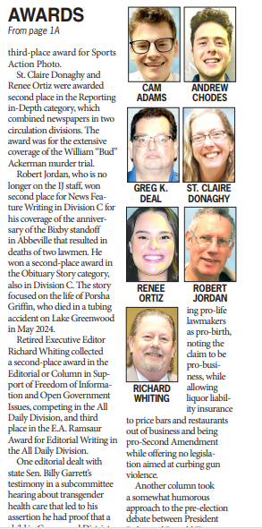 Breaking news about me this time! I received second place for In-Depth Reporting from the South Carolina Press Association Awards Contest for extensive coverage of the William 'Bud' Ackerman trial. He was sentenced to 45 years for the murder of his ex-wife's boyfriend.