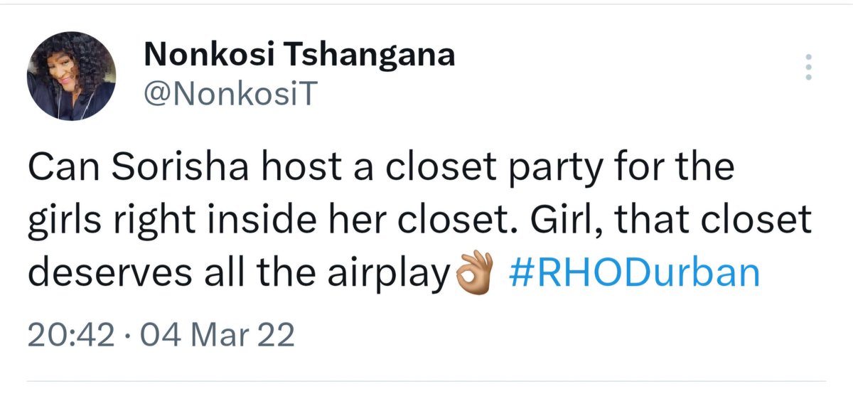NonkosiT's tweet image. I said it back then, I'm saying it today; Sorisha's closet deserves an entire season airplay👌🏾 #RHODurbanS5 #Sorisha #RHODurban #RHOD