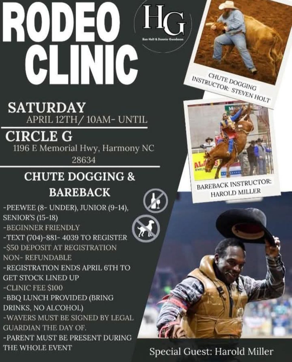 Rodeo Clinic Apr 12th at Circle G Arena in Harmony, NC
#NorthCarolina #Rodeo