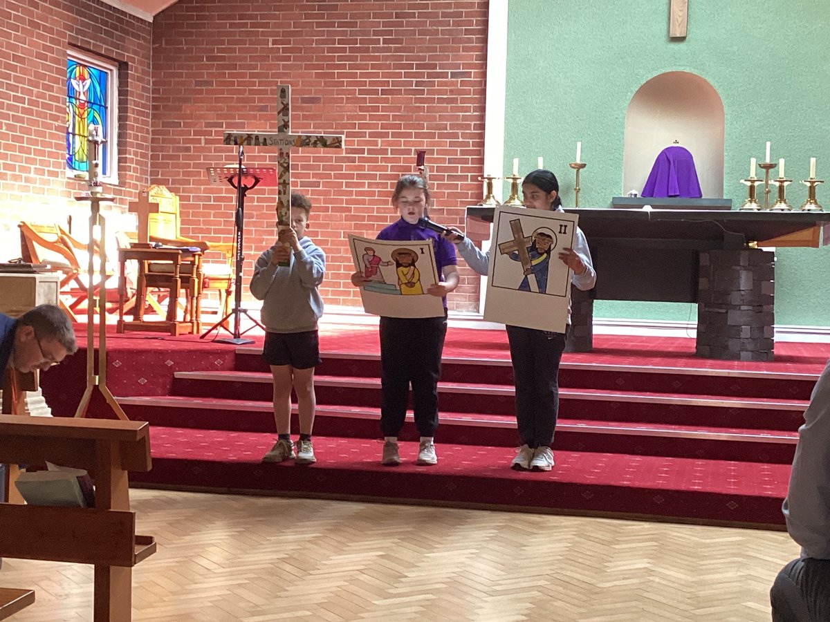 The whole school joined together to reflect on the stations of the cross yesterday. We began in Church and journeyed back to school. At each station , the Faith in Action team lead us with a reflection, prayer and mission.
