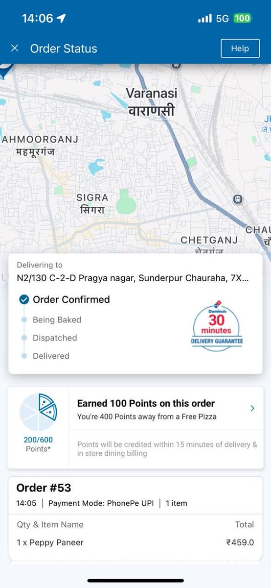 tecrajeev's tweet image. ⁦@dominos_india⁩ a false statement given by you or your system that my order delivered in 28 min while it was delivered in 40 min approx. screenshots are self explanatory.your manager behaves rudely.any way I need my 300 points of late delivery credited.