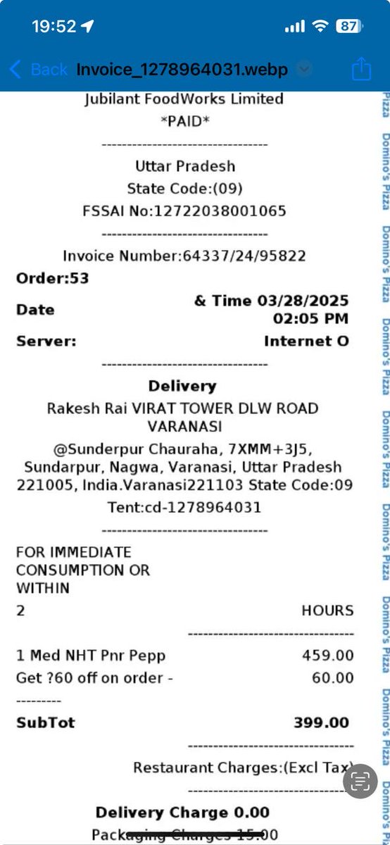 tecrajeev's tweet image. ⁦@dominos_india⁩ a false statement given by you or your system that my order delivered in 28 min while it was delivered in 40 min approx. screenshots are self explanatory.your manager behaves rudely.any way I need my 300 points of late delivery credited.