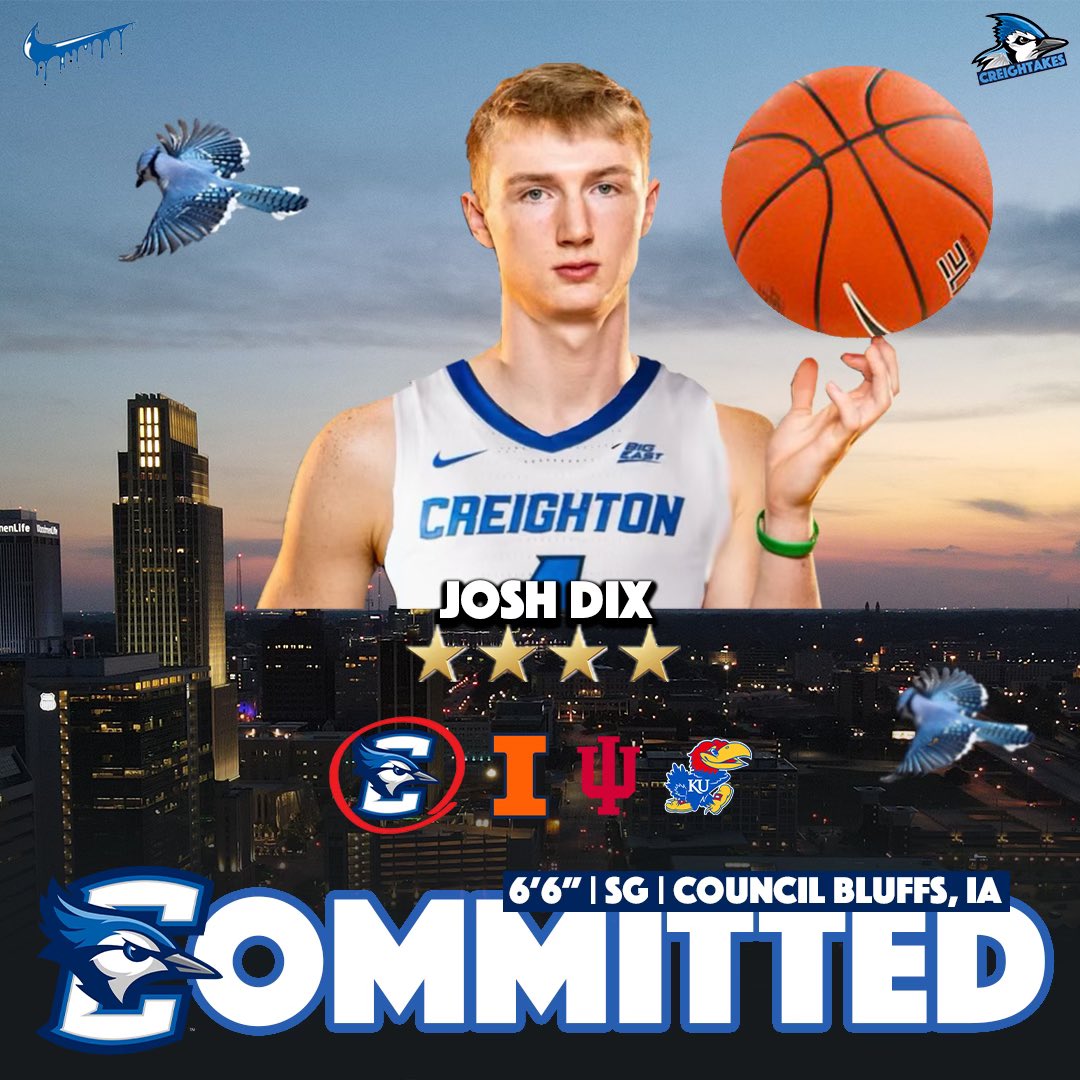 BREAKING: JOSH DIX HAS COMMITTED TO CREIGHTON🔵⚪️

Dix is considered one of the top transfers in the country. He shot 42% from 3 last year and averaged 14.4 PPG for Iowa.

The Jays needed a scoring wing and they went all out and RELOADED for 2025.

Welcome home <a href="/J0shDix/">Josh Dix</a> 💙