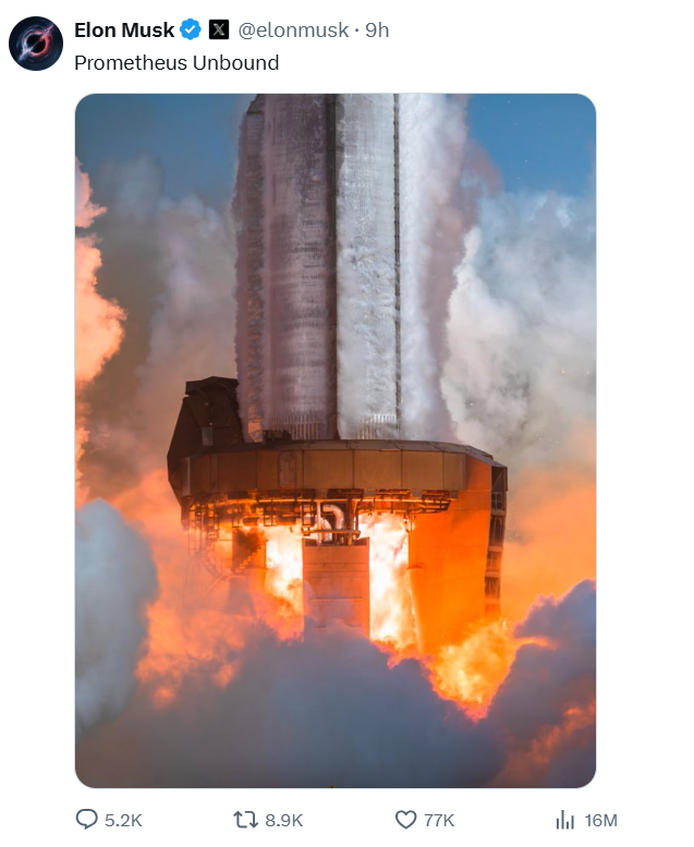 Vision4theBlind's tweet image. So today Elon tweets out &quot;Prometheus Unbound&quot;

Prometheus is just another name for Lucifer. In Greek mythology Prometheus is known for giving fire to mankind. He is the Lightbearer aka Lucifer