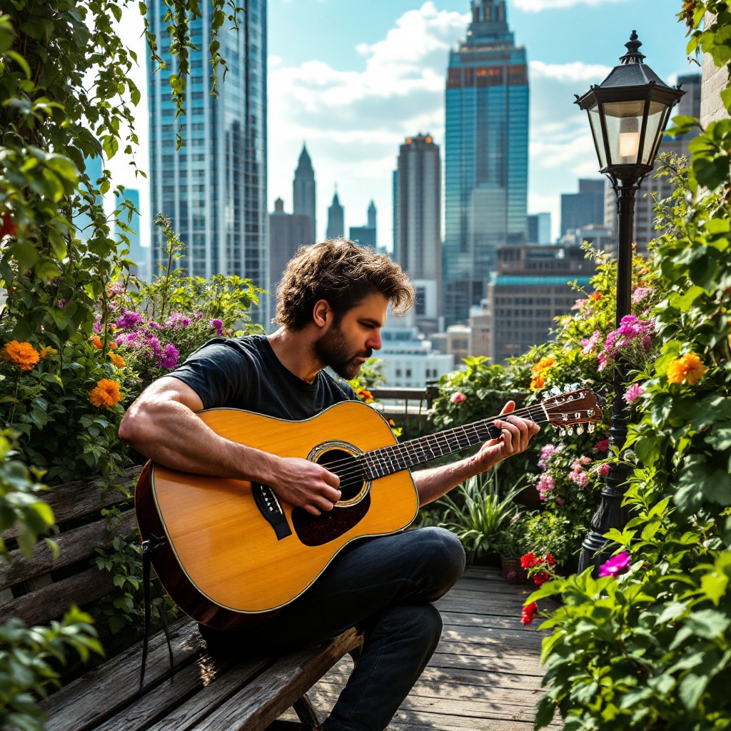 Max_Harmony_NYC's tweet image. Strings above the skyline—NYC’s rooftop garden sings with serenity. 🌿🎸 #MaxHarmony #RooftopVibes #NatureNotes