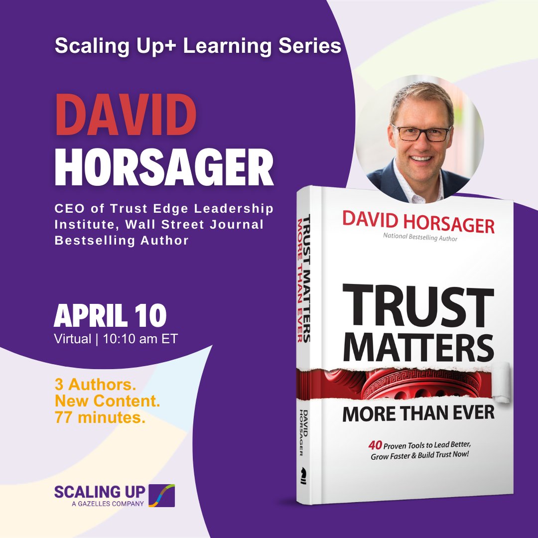Verne Harnish (@agilescaleup) on Twitter photo FREE Virtual Learning Series April 10, 10:10 AM ET (US)! 🚀 Learn from trust expert & bestselling author 📕 <a href="/DavidHorsager/">David Horsager</a>! New content in 77 mins. Register for FREE replay for your team: scalingup.com/webinar-april-…
#ScalingUp #Leadership #Trust #DavidHorsager #BusinessGrowth FREE Virtual Learning Series April 10, 10:10 AM ET (US)! 🚀 Learn from trust expert & bestselling author 📕 <a href="/DavidHorsager/">David Horsager</a>! New content in 77 mins. Register for FREE replay for your team: scalingup.com/webinar-april-…
#ScalingUp #Leadership #Trust #DavidHorsager #BusinessGrowth