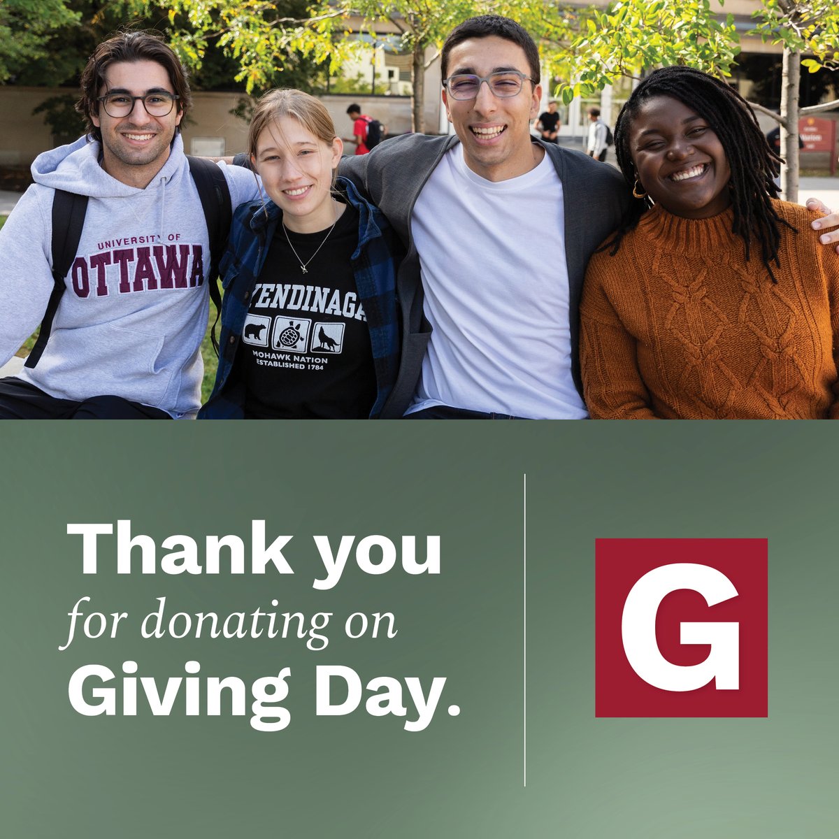 Our first-ever Giving Day was a huge success, and it’s all thanks to our incredible uOttawa community! #uogiving

Together, we raised over $230,000 to support student success, fund scholarships, advance research and create life-changing opportunities.