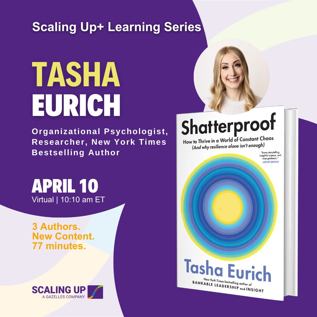 Verne Harnish (@agilescaleup) on Twitter photo FREE Virtual Learning Series April 10, 10:10 AM ET (US)! 🚀 Learn from NYT bestselling author & organizational psychologist 📘 <a href="/tashaeurich/">Dr. Tasha Eurich</a> on how to be #SHATTERPROOF (beyond resilience)! Register for FREE replay➡️ scalingup.com/webinar-april-…
#ScalingUp #Leadership #BusinessGrowth FREE Virtual Learning Series April 10, 10:10 AM ET (US)! 🚀 Learn from NYT bestselling author & organizational psychologist 📘 <a href="/tashaeurich/">Dr. Tasha Eurich</a> on how to be #SHATTERPROOF (beyond resilience)! Register for FREE replay➡️ scalingup.com/webinar-april-…
#ScalingUp #Leadership #BusinessGrowth